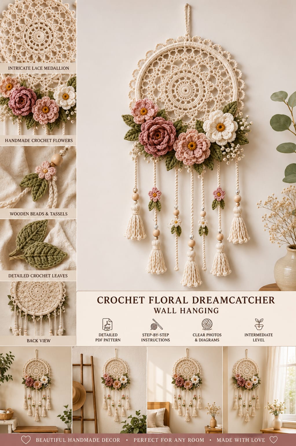 Dreamcatcher Crochet Pattern – Boho Mandala Wall Hanging PDF Pattern